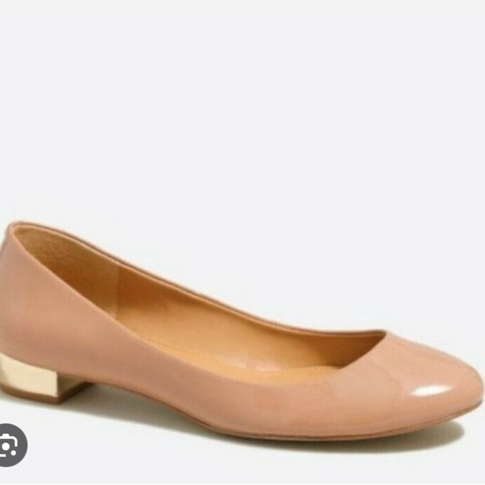 J. Crew Lily Metallic Heel Vegan Patent Leather Ballet Flats ༄ Nude Pink Sz 10